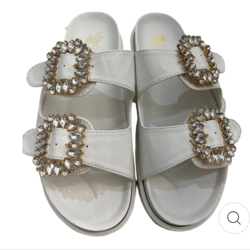 Gemma white Sandals with jeweled buckles camel T Women's 8.